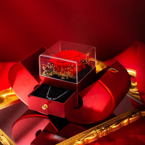 Red Apple Box With Eternal Rose And Necklace