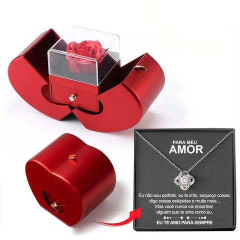 Red Apple Box With Eternal Rose And Necklace
