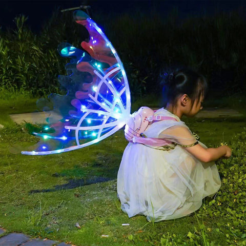 Girls Electrical Butterfly Wings With Lights Glowing Shiny Dress Up Moving Fairy Wings For Birthday Wedding Christmas Halloween